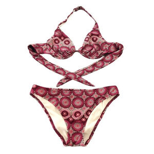 Victorias Secret 36B Small Two Piece Bikini Set Underwire Top Burgundy Mandala